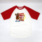Front view of the Little Debbie Swissy 'That's How I Roll' T-shirt, featuring Swissy the mascot, and the phrase 'That's How I Roll' prominently displayed on the front, with radiant red raglan sleeves.