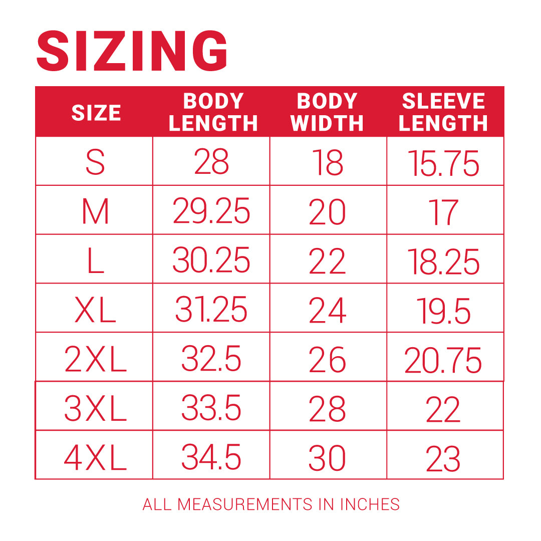 Sizing chart for the Little Debbie® 90s Retro Zebra Cakes T-shirt. The chart is divided into columns: 'SIZE', 'BODY LENGTH', 'BODY WIDTH', and 'SLEEVE LENGTH'. All measurements are in inches. .