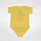 Back view of the plain yellow Little Debbie onesie featuring Zain the Zebra, with no designs or images.
