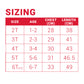 Sizing Chart for the white Little Debbie toddler t-shirt featuring Zain the Zebra™.