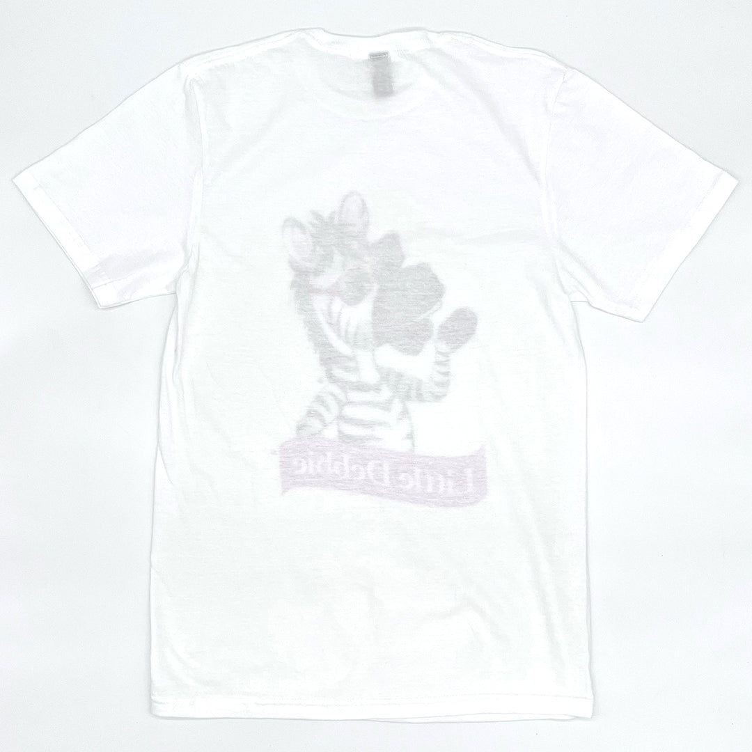 Back view of the white Little Debbie T-shirt featuring Zain the Zebra™ . The back of the shirt has no designs or images.